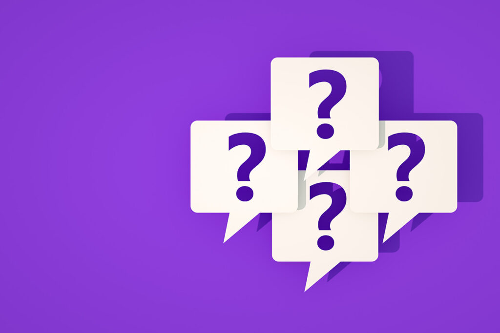questions marks against a purple background, faq page, frequently asked questions about probably funding
